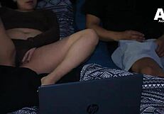 stepsiblings watch porn together, get horny and fuck without telling her boyfriend