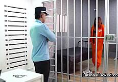 guards pound juicy latina inmate's pussy right through the prison bars.