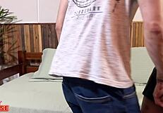 cutie in naughty threesome with cuckold boyfriend and hot friend