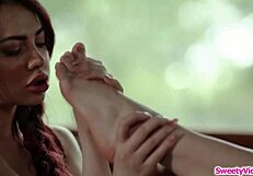 Brunette Babe Smothers Redhead GF's Face While Fingering Hairy Pussy