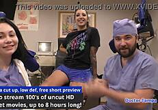 Stefania Mafra spreads tanned tits and ass for Dr Tampa's latex nurse physical backstage.