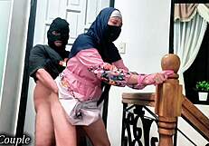 hey pretty muslim hijab sister-in-law, tied up at staircase while i punish that cheating wife slut!