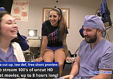 Stefania Mafra spreads tanned tits and ass for Dr Tampa's latex nurse physical backstage.