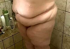 curvy bbw wife soaps big ass and natural tits in steamy shower