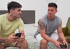Roommates go hardcore in threesome with double penetration and creampie blasts