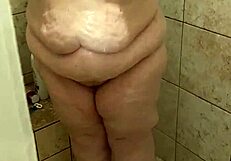 curvy bbw wife soaps big ass and natural tits in steamy shower