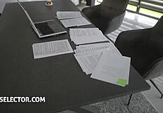 Coworker Sata Jones gives in to her boss's pervy office demands in POV.