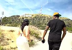 Mandi bends over for Rome Major's big black cock pounding her huge ass outdoors.