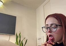 19yo redhead deepthroats chokes on my cock swallows every drop