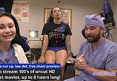 Stefania Mafra spreads tanned tits and ass for Dr Tampa's latex nurse physical backstage.