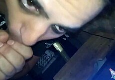 Favorite slave deepthroats until I explode cum all over her face amid raging storm