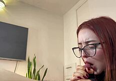 19yo redhead deepthroats chokes on my cock swallows every drop