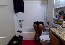 stepmom gives taboo bath handjob cum on tits cock sucking for good boy