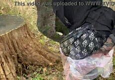 emo slut chokes on black cock bent over in public park creampie