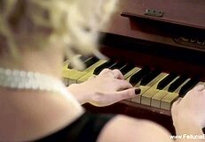 Blonde's sensual gaze leads straight to throbbing cock swallow