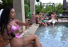 Prostitute gangbanged double penetrated fucked rough till cumming on their cocks nonstop