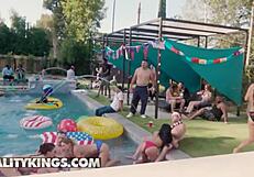 Jojo Kiss and Cali Carter share intense 3some while Ember Snow takes hard pool pounding