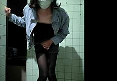 sexy asian shemale in black stockings masturbates cums at neighbor's house