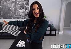 Real estate babe bends over for agent's big cock in skirt pov fuck