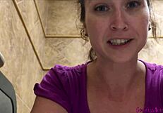 Sweaty Milf Goddess Pees in Public Toilets While Flashing Tits and Ass