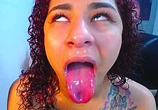 Watch her deepthroat monster cock before massive facial cumshot explosion!