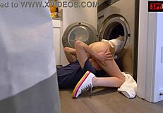 Petite Stepsis Stuck in Dryer Begs Stepbro for Tight Pussy Fuck