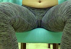 What happens when teen babe in leggings teases sugar daddy during workout?