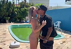 Piscineiro bends over juicy blonde milf pounding her wet pussy hard