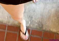 Sweaty Milf Goddess Pees in Public Toilets While Flashing Tits and Ass