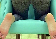 What happens when teen babe in leggings teases sugar daddy during workout?