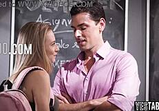 Mature teacher spends extra time alone with petite student after class