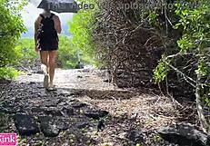 Amateur couple sneaks public beach sex on vacation she sucks daddy's cock rough then he face fucks her submissive slut girlfriend till cumshot facial