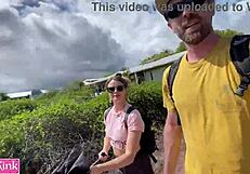 Amateur couple sneaks public beach sex on vacation she sucks daddy's cock rough then he face fucks her submissive slut girlfriend till cumshot facial