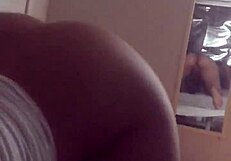 latina big booty babe blows while ass presses mirror