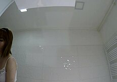 whoa check out this hot redhead college babe flashing pussy and ass no panties in bathroom