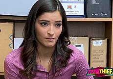 Emily regrets theft as officers bang her with big cocks