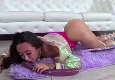 petite sage hunter chokes on cock then takes golden shower facial cumshot