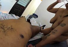 Damn! Lubing tight latin pussy for condom-squeezed big cock before whore mouth deep sucks it jhodez1