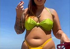 african babe flashes big pussy craving cocks on the beach