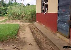 asian bbw bends over big ass for doggystyle pounding in school backyard garden