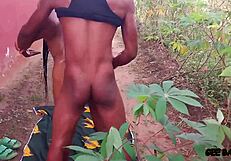 asian bbw bends over big ass for doggystyle pounding in school backyard garden