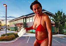 stripping in the parking lot shaking big ass big tits masturbating pussy with agarabas olpr toys public