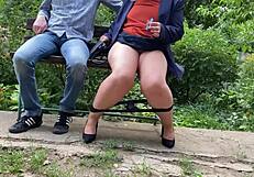 Rare BBW Flashes Saggy Tits and Wet Pussy in Public Park