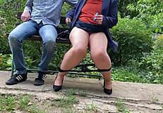 Rare BBW Flashes Saggy Tits and Wet Pussy in Public Park