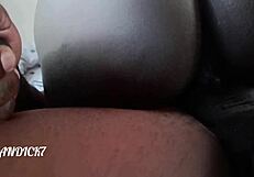 Ebony mommy rides my big black cock creaming tight pussy in sheer outfit