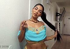 princess jasmine teases in lingerie giving jerk off commands
