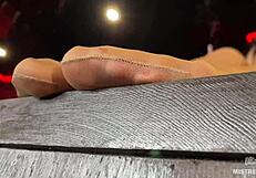 look at my beautiful feet in flesh-toned nylons teasing your desires up close