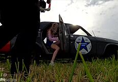 Alice murkovski takes hard anal from two sheriff sluts