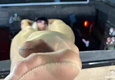 look at my beautiful feet in flesh-toned nylons teasing your desires up close