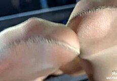 look at my beautiful feet in flesh-toned nylons teasing your desires up close